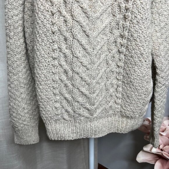 Vintage House of Ireland Hand Knit Wool Sweater Fisherman Oatmeal Unisex Size XL - Picture 3 of 12